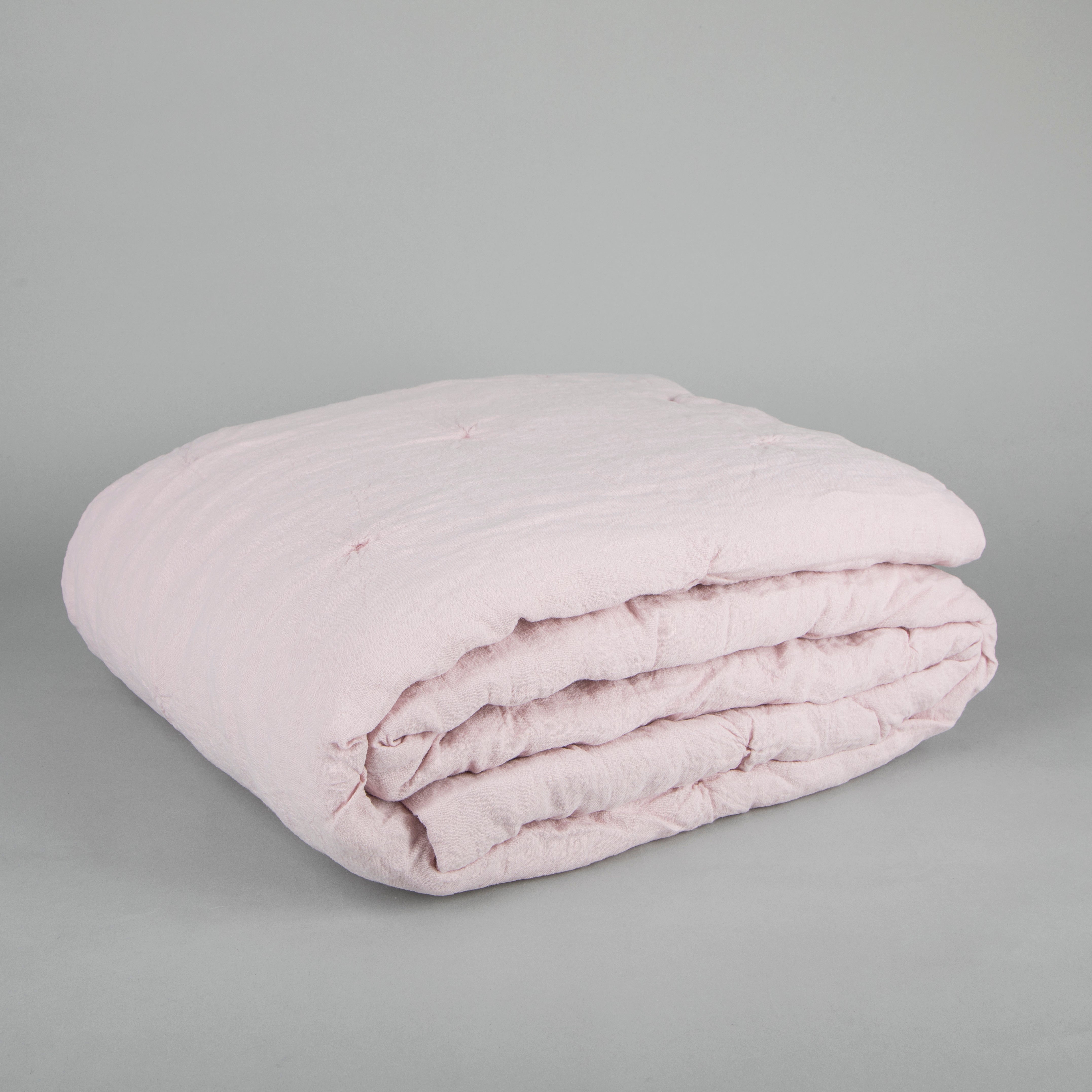 Blush Pink Linen Quilted Throw
